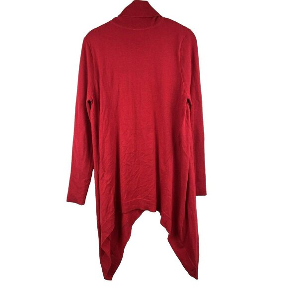 Chicos Sweater Top L or 2 Cashmere Blend Solid Red Turtle Neck Asymmetrical Hem - Picture 6 of 7